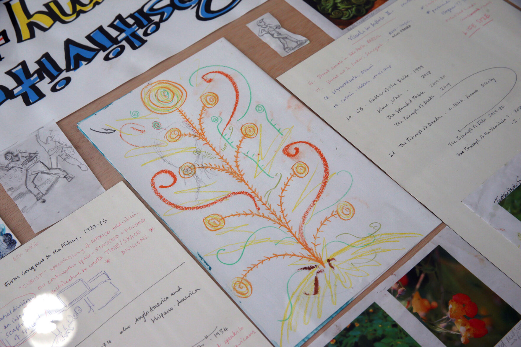 Drawings and paintings source materials for mural